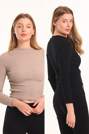 بادی مشکی زنانه یقه نیم ماهیگیر TİODES - کد 219225677