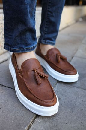 کفش اسنیکر قهوه ای مردانه بدون بند چرم مصنوعی کد 220089731
