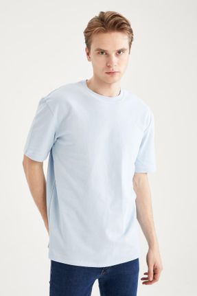 تی شرت آبی مردانه یقه گرد رگولار پنبه (نخی) تکی کد 220418049