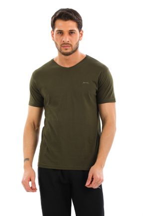 تی شرت خاکی مردانه رگولار یقه گرد تکی کد 220920432