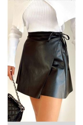 دامن مشکی زنانه چرم مصنوعی فاق بلند فاق بلند کد 164759701
