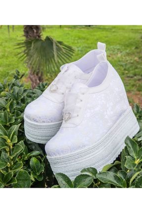 کفش مجلسی سفید زنانه پارچه نساجی پاشنه بلند ( +10 cm) پاشنه پر کد 222209506