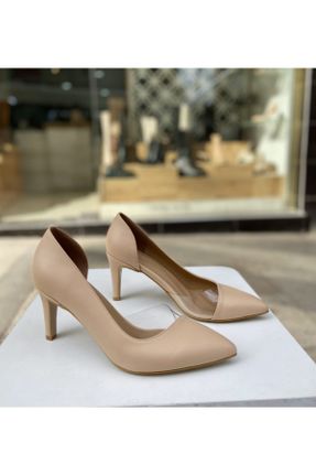 کفش پاشنه بلند کلاسیک بژ زنانه چرم مصنوعی پاشنه نازک پاشنه متوسط ( 5 - 9 cm ) کد 78547369