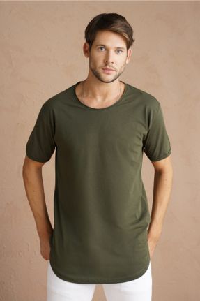 تی شرت خاکی مردانه اورسایز یقه گشاد 3
