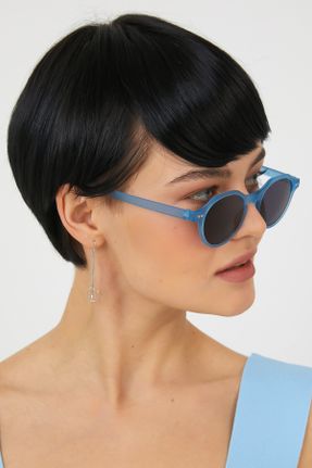 عینک آفتابی آبی زنانه 50 UV400 پلاستیک مات هندسی کد 222797047