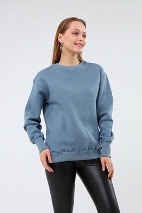 سوئیشرت آبی زنانه ساده BLACK BUTİK - کد 224400656