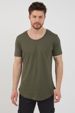 تی شرت خاکی مردانه یقه گشاد اورسایز 3