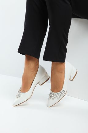 کفش پاشنه بلند کلاسیک سفید زنانه چرم مصنوعی پاشنه ضخیم پاشنه کوتاه ( 4 - 1 cm ) کد 224779883