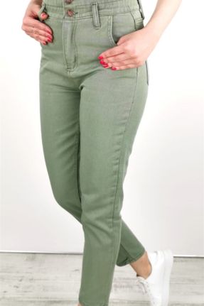شلوار سبز زنانه پنبه (نخی) جین پاچه تنگ فاق بلند رگولار کد 41190823