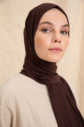 شال قهوه ای زنانه پنبه ای Pure woven scarfs - کد 66192066