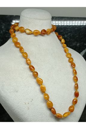 گردنبند جواهر نارنجی زنانه سنگ طبیعی Kehribarkolik - کد 66559888