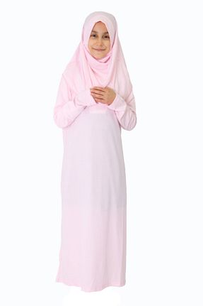 لباس حجاب صورتی بچه گانه سایز بزرگ ZEHRANAZ NAMAZ ELBİSESİ - کد 855235096
