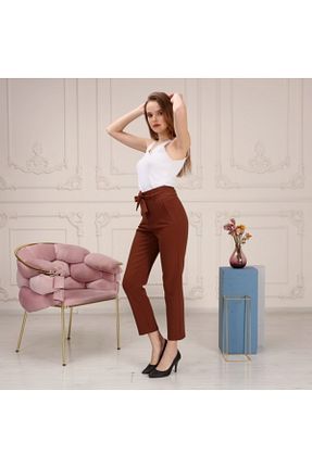شلوار پارچه ای قهوه ای زنانه کمر دار ÇİĞDEM COLLECTİON - کد 229123934