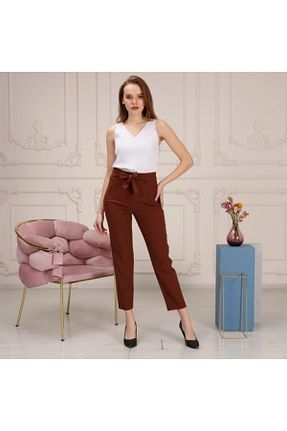 شلوار پارچه ای قهوه ای زنانه کمر دار ÇİĞDEM COLLECTİON - کد 229123934