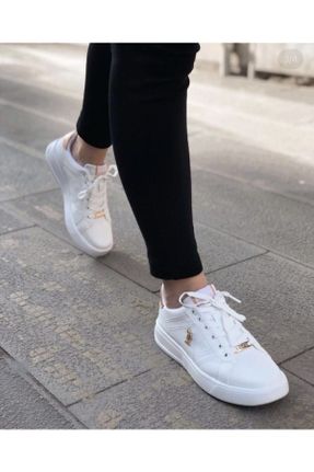 کفش اسنیکر سفید زنانه بند دار چرم مصنوعی کد 230172370