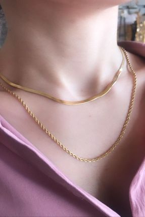 گردنبند استیل طلائی زنانه فولاد ( استیل ) کد 180700350