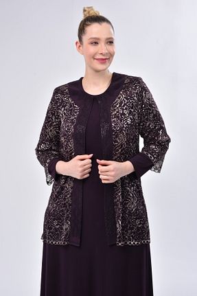 ست لباس مجلسی سایز بزرگ بنفش زنانه یقه دوچرخه HESNA - کد 234272291