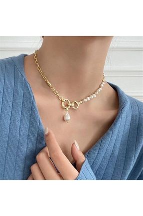 گردنبند جواهر سفید زنانه برنجی AKCstore - کد 216043603