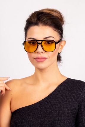 عینک آفتابی زرد زنانه 55 UV400 استخوان مات مستطیل کد 234883867