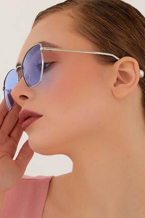 عینک آفتابی آبی زنانه 59 UV400 فلزی مات هندسی کد 235927904