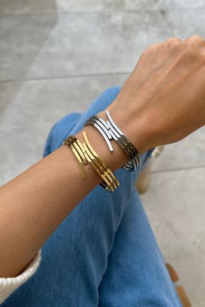 دستبند استیل طلائی زنانه فولاد ( استیل ) کد 236098659