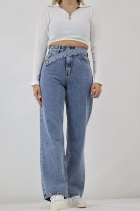 شلوار جین آبی زنانه فاق بلند جین بلند کد 235464589