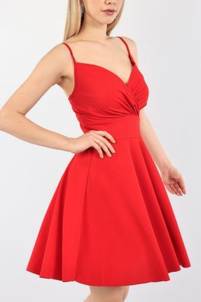 لباس مجلسی قرمز زنانه کرپ آویزی یقه دوبل بدون آستر کد 235810782