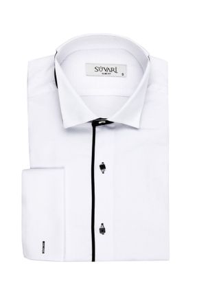 پیراهن سفید مردانه اسلیم فیت پنبه - پلی استر کد 318226573
