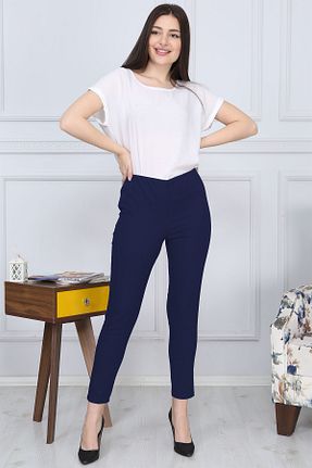 شلوار سایز بزرگ سرمه ای زنانه پنبه ای Gül Moda - کد 47450403