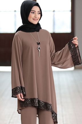 ست بالاتنه و پائین تنه حجاب قهوه ای زنانه رگولار Genel Markalar - کد 47636808