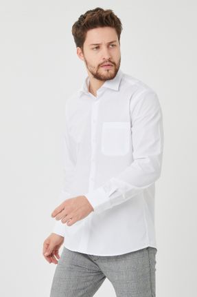 پیراهن سفید مردانه پنبه - پلی استر راحت کد 68930883