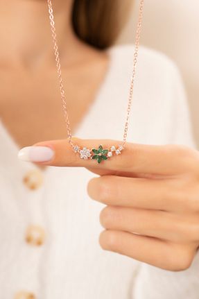 گردنبند نقره سبز زنانه 14 عیار Eva Jewelry - کد 235644949