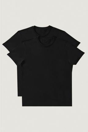 تی شرت مشکی مردانه اسلیم فیت یقه گرد پنبه (نخی) 5