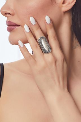انگشتر جواهر سفید زنانه روکش نقره کد 47197983