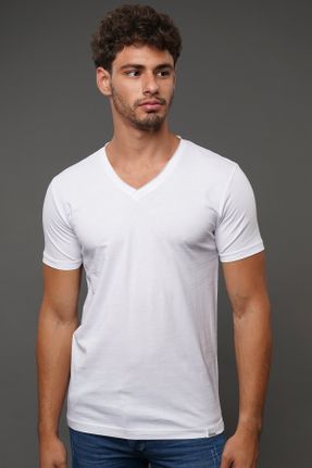 تی شرت سفید مردانه یقه هفت کد 472214074
