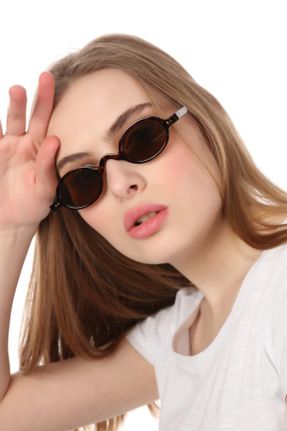 عینک آفتابی قهوه ای زنانه 42 UV400 پلاستیک مات بیضی کد 90547953