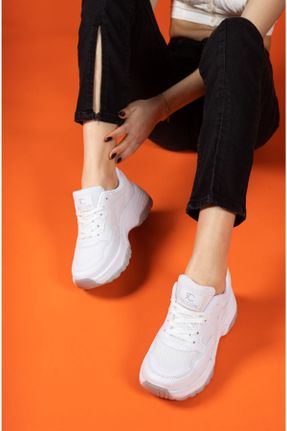 کفش اسنیکر سفید زنانه بند دار چرم مصنوعی کد 237578203