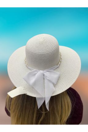 کلاه سفید زنانه حصیری کد 238549486