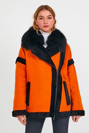 پالتو پشمی نارنجی زنانه رگولار Leather Club - کد 237573010