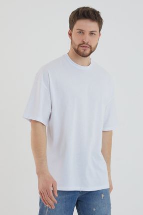 تی شرت سفید مردانه اورسایز پنبه (نخی) بیسیک کد 238611513