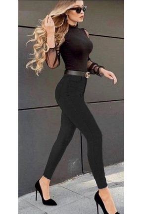 شلوار جین مشکی زنانه پاچه تنگ Livik - کد 240754851