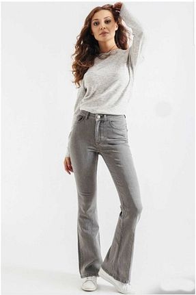 شلوار جین طوسی زنانه پاچه اسپانیولی Trn JNS - کد 239606143
