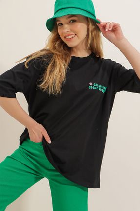 تی شرت مشکی زنانه اورسایز یقه گرد تکی جوان کد 241134364