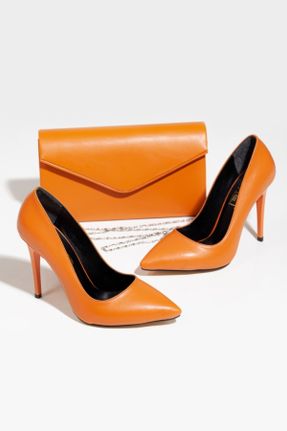 کفش استایلتو نارنجی پاشنه نازک پاشنه بلند ( +10 cm) کد 242492214