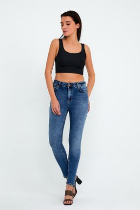 شلوار جین آبی زنانه پاچه تنگ فاق بلند جین بلند کد 242092135