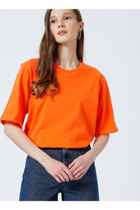 تی شرت نارنجی زنانه اورسایز یقه گرد کد 242430421