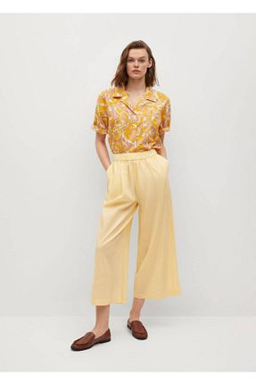 شلوار زرد زنانه مخلوط کتان MANGO - کد 107752919