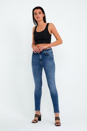 شلوار جین آبی زنانه پاچه تنگ فاق بلند جین بلند کد 242092135