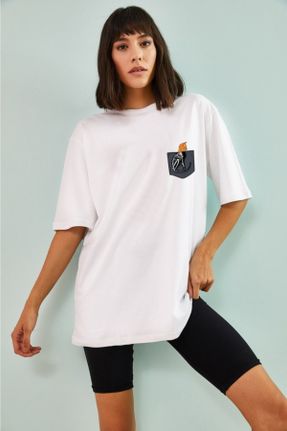تی شرت سفید زنانه اورسایز یقه گرد پارچه ای جوان کد 242382379