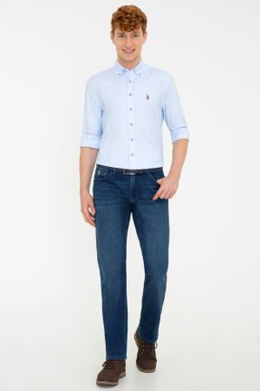 شلوار جین آبی مردانه پاچه لوله ای سوپر فاق بلند کد 244625311